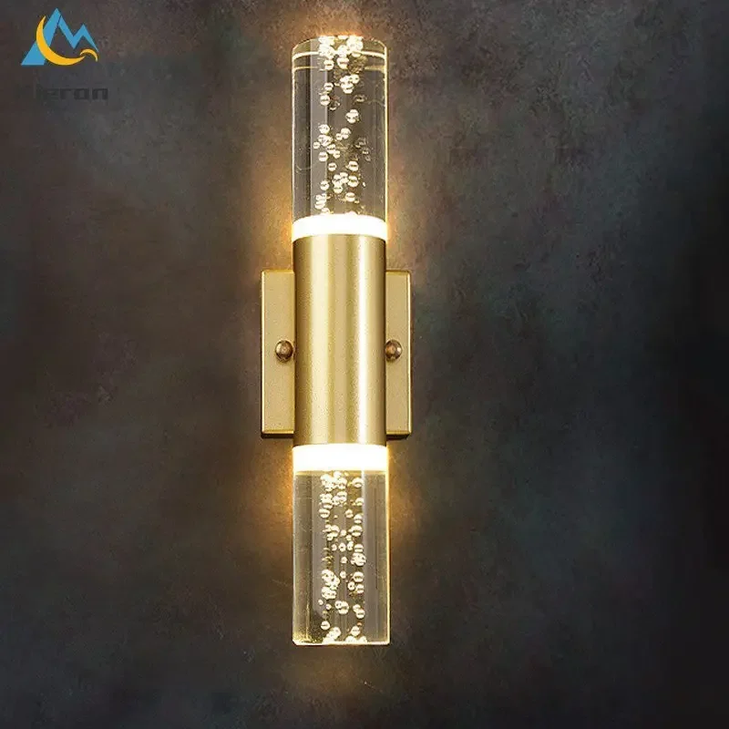 Modern Crystal LED Wall Lamp Restaurant Bedroom Hotel Study Bedside Wall Lights Living Room Decoration Circular Column Wall Lamp