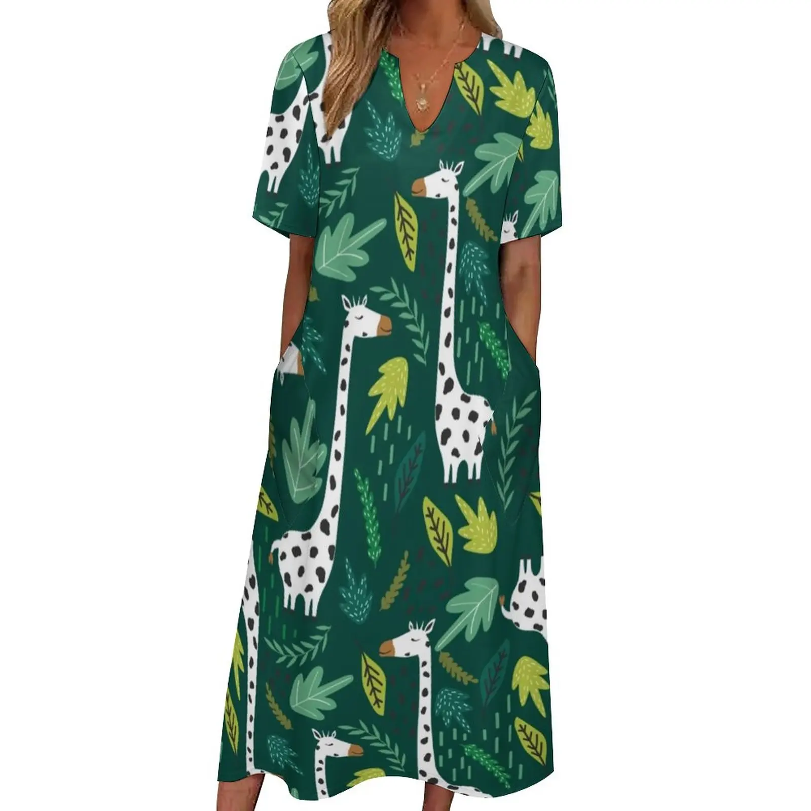 green giraffe print dress Cave Giraffe Print Dress Summer Tropical Animal Street Fashion Bohemia Long  Dresses Female Custom Vintage Maxi Dress Large Size