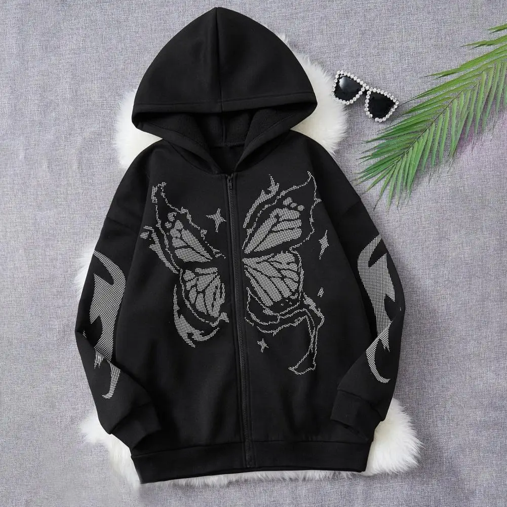 

Hoodies Butterflies Print Men Women Sweatshirt Harajuku High Street Hooded Sweatshirts Hip Hop Gothic Zip Up Loose Jacket