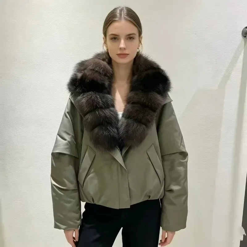 White Duck Down Motorcycle Style Down Jacket Are All Fashionable The New Fox Fur Collar Suit Collar Fur Coat for Women's Winter.