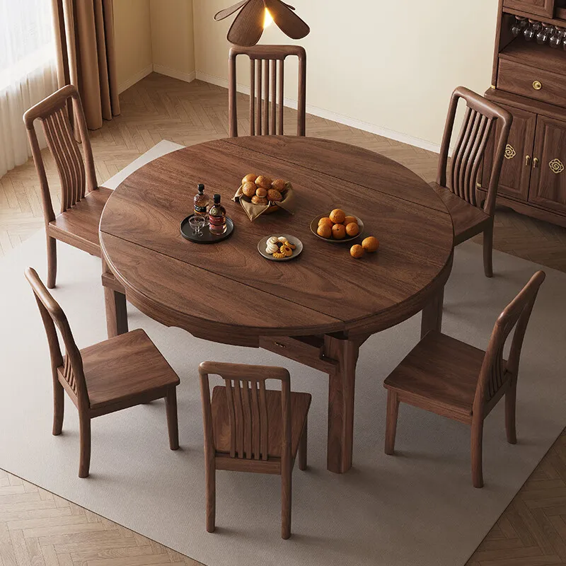 

Customizable dining table and chair combination New Chinese-style household small apartment retractable folding square table