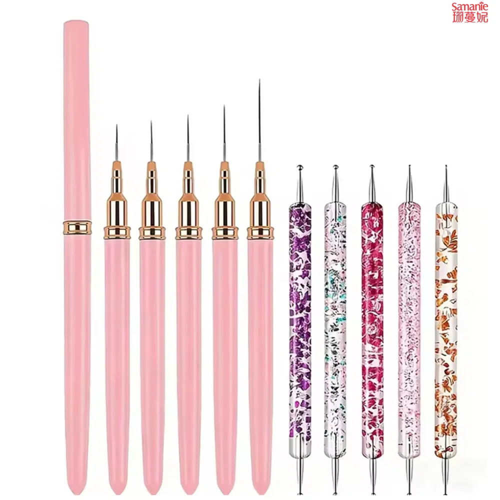 Nail Gel Polish Set - Doppelseitiges Acryl-Nagelkunst-Pinsel-Set, professionelles Gel-Polish-Pinsel-Set für dünne
