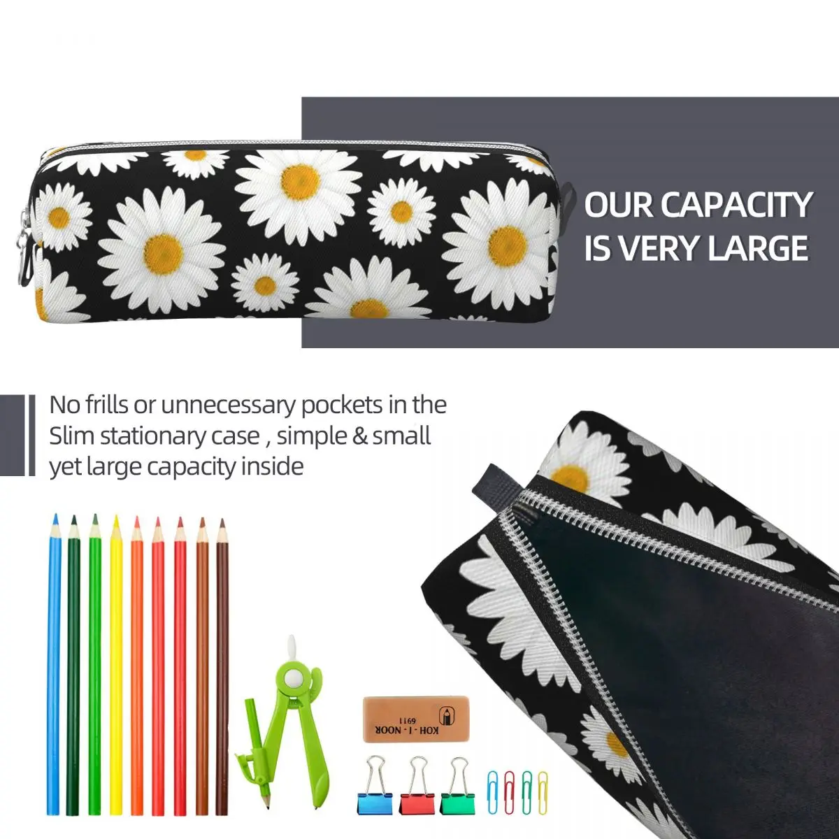 데이지 데이지 꽃 선물 연필 케이스 꽃 펜 상자 가방 소녀 소년 대용량 학생 학교 화장품 연필 상자