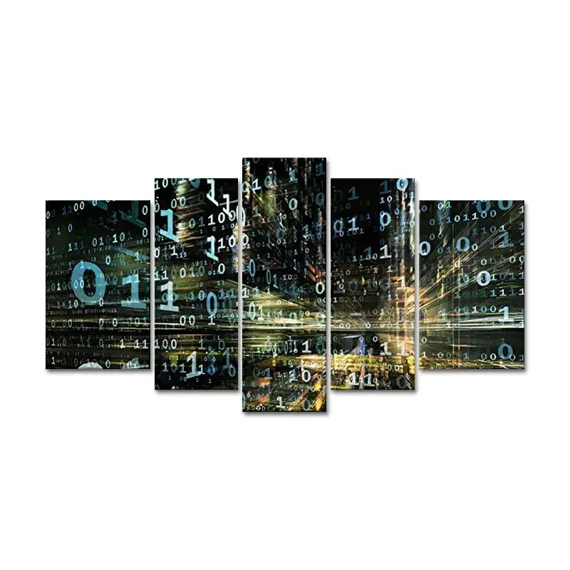 Binary System Technology Digital Number Poster 5 Pcs Canvas Picture Print Wall Art Canvas Painting Wall Decor for Living Room
