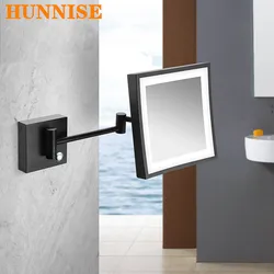 Modern Black Bathroom Mirrors Quality Brass Dual Arm Extend Folding Bathroom Makeup Mirror Magnifying LED Light Bathroom Mirrors