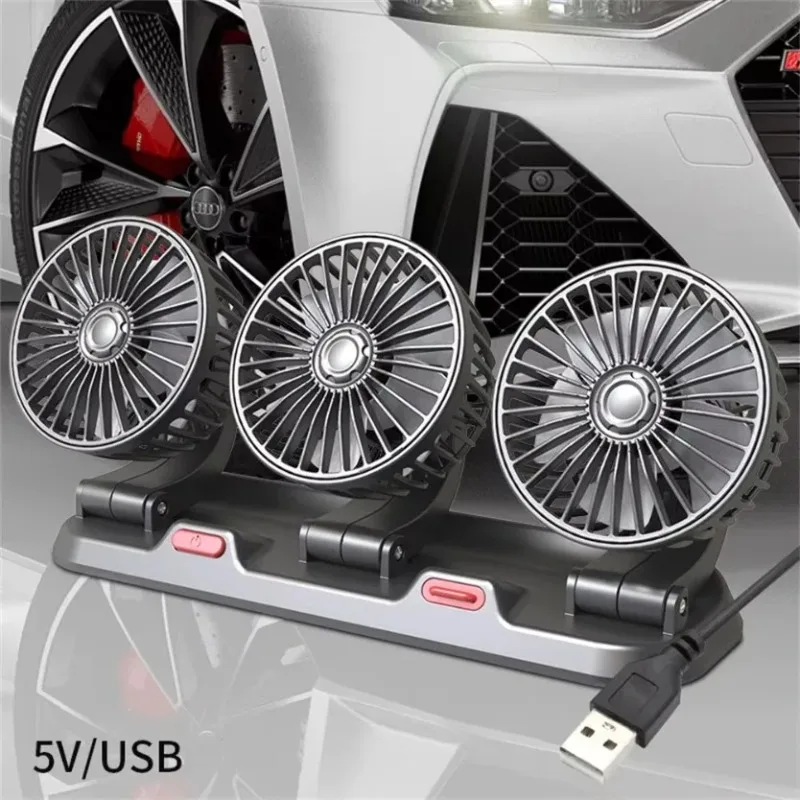 Ventilador de carro 360 °   Ventilador de ar de 3 cabeças ajustável ventilador elétrico automotivo usb/12v/24v ventilador 2 velocidades ventilador silencioso de carro para mesa de casa escritório e carro