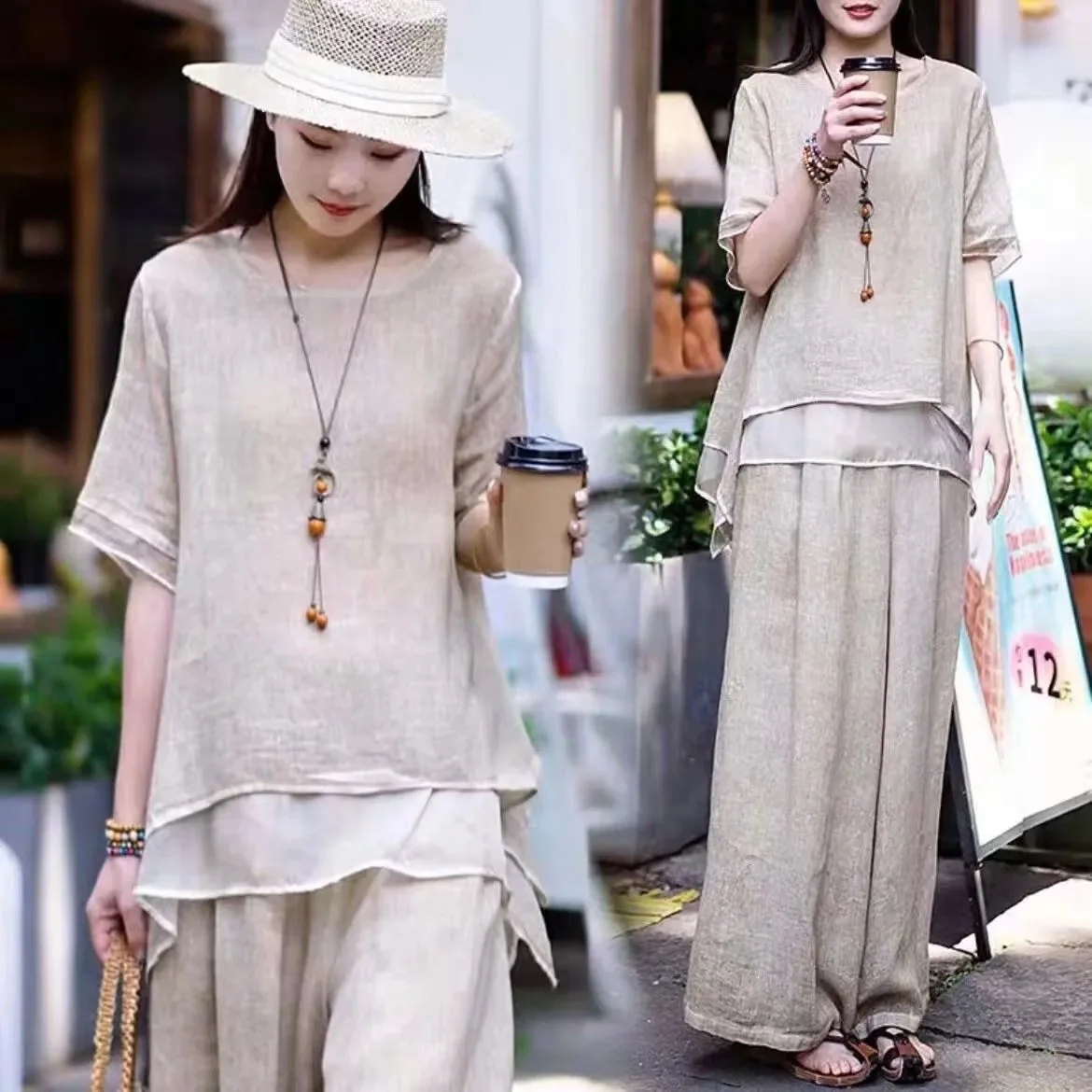 

New Retro Cotton Linen Suit Women's 2025 Summer Loose Two-piece Set
