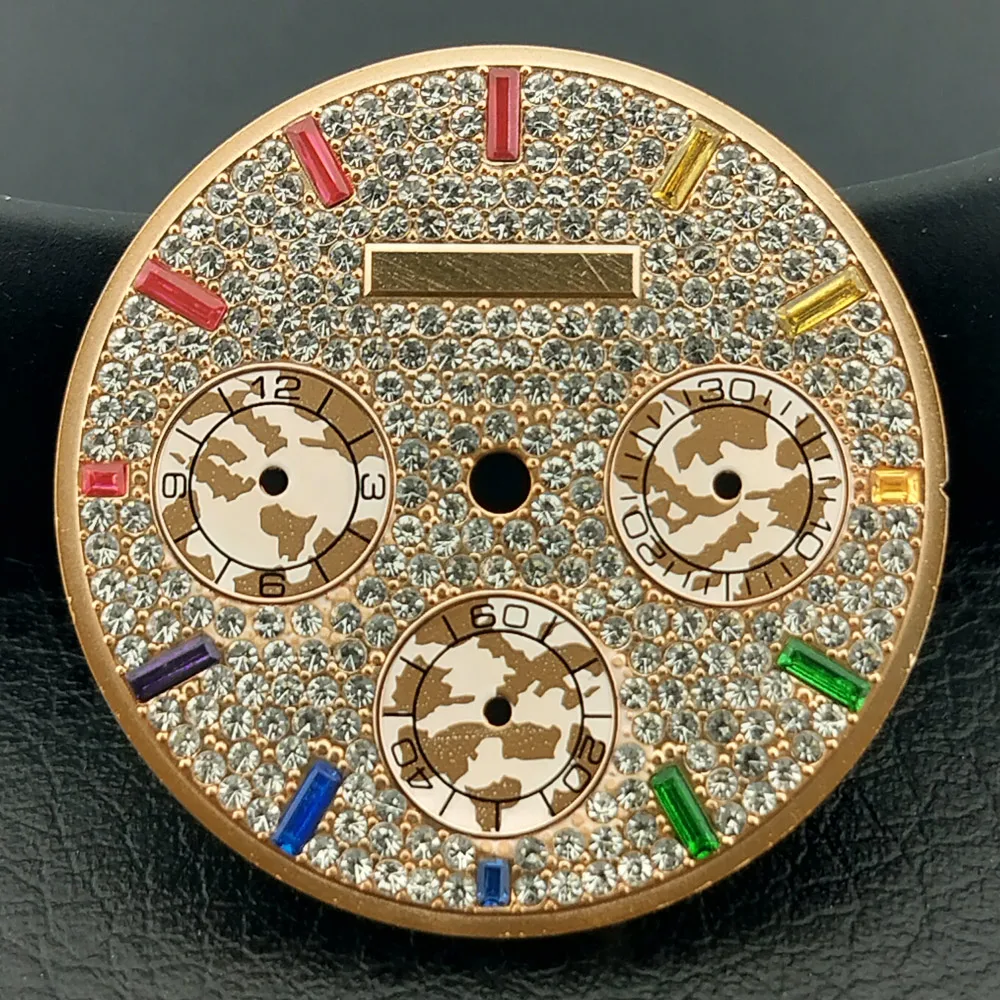 diameter of 28.5mm Luxury rhinestone customized dial for mechanical watches, suitable for VK-63 movement watch accessories