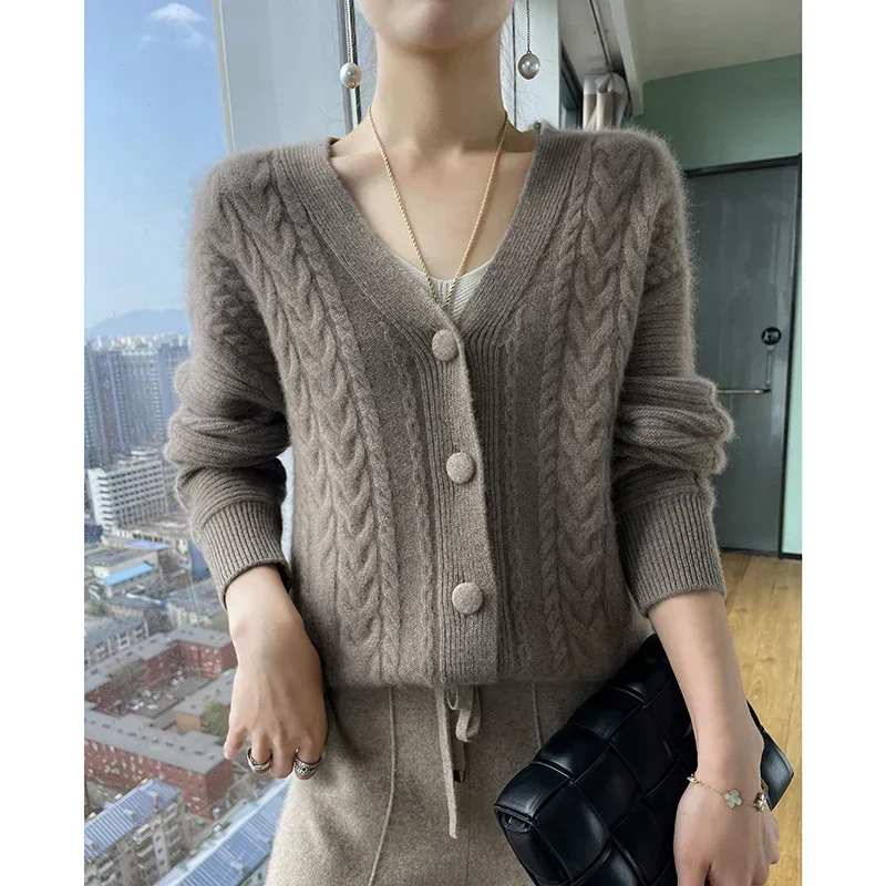 

High Quality Wool Sweater Cardigan Women Thick Soft Warm Top Weaving Flowers Knit Female Clothing Loose Casual Winter Clothes