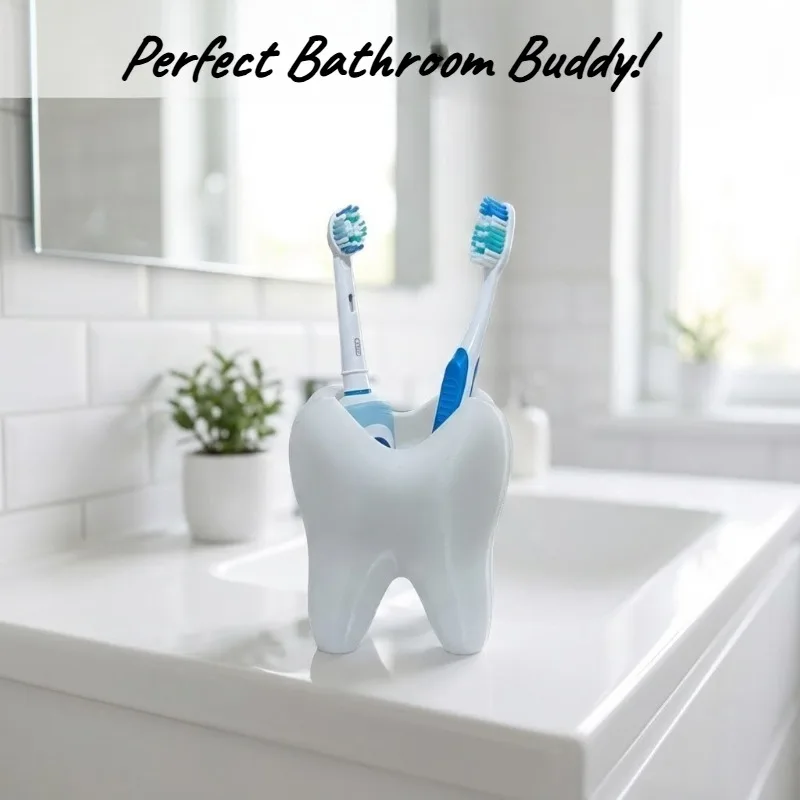 

Tooth Shape Toothbrush Holder 1pc, Bathroom Organizer with Toothpaste Stand, Dental Theme Desk Decor Gift for Dentist