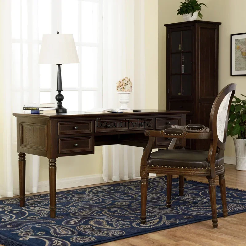 

jj *American retro old oak desk European walnut solid wood desk