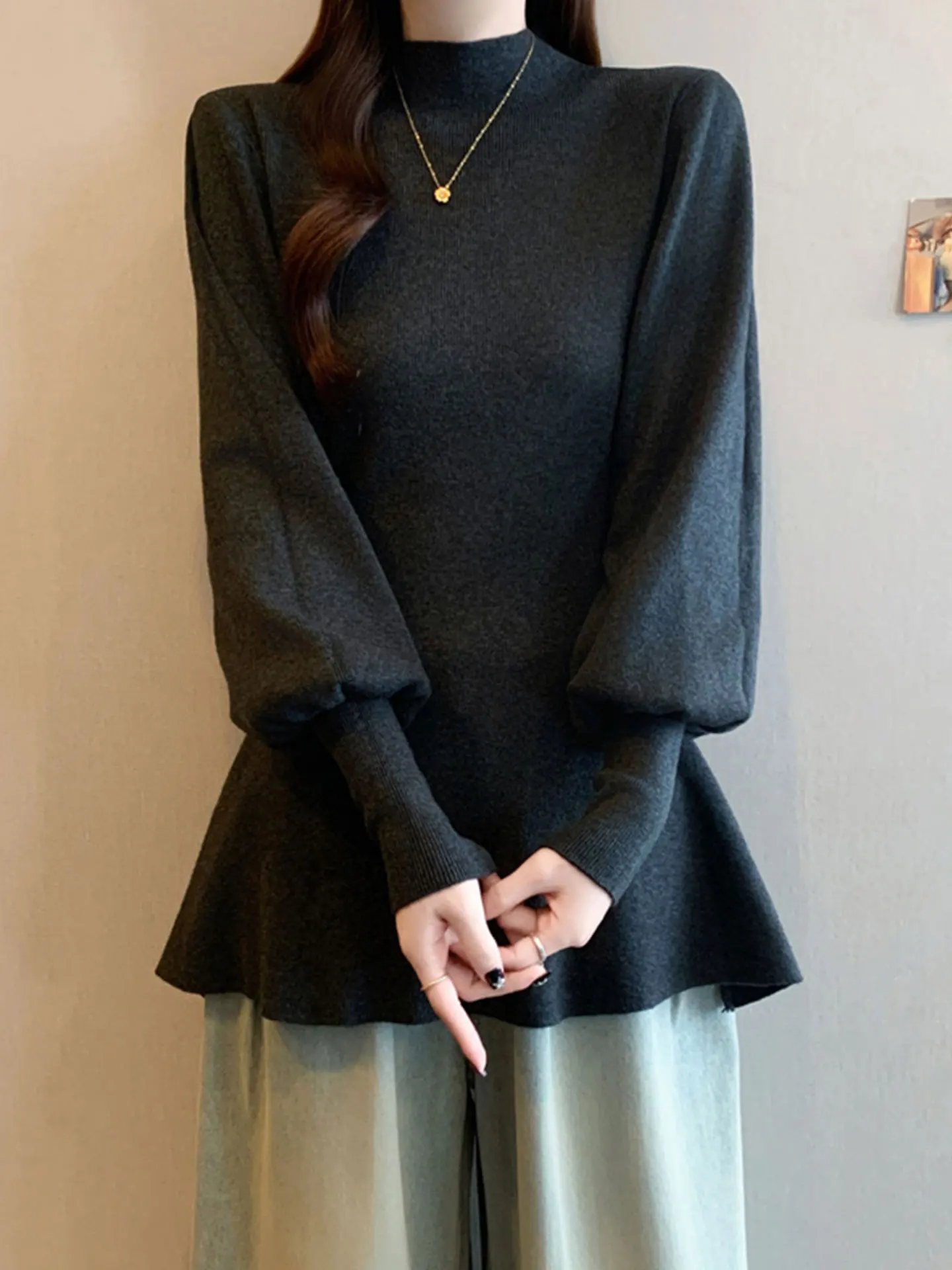 

Women's Long Sve Knitted Sweater f High Collar Casual Sle plus Size Inner Wear Base irt Top for Autumn Winter