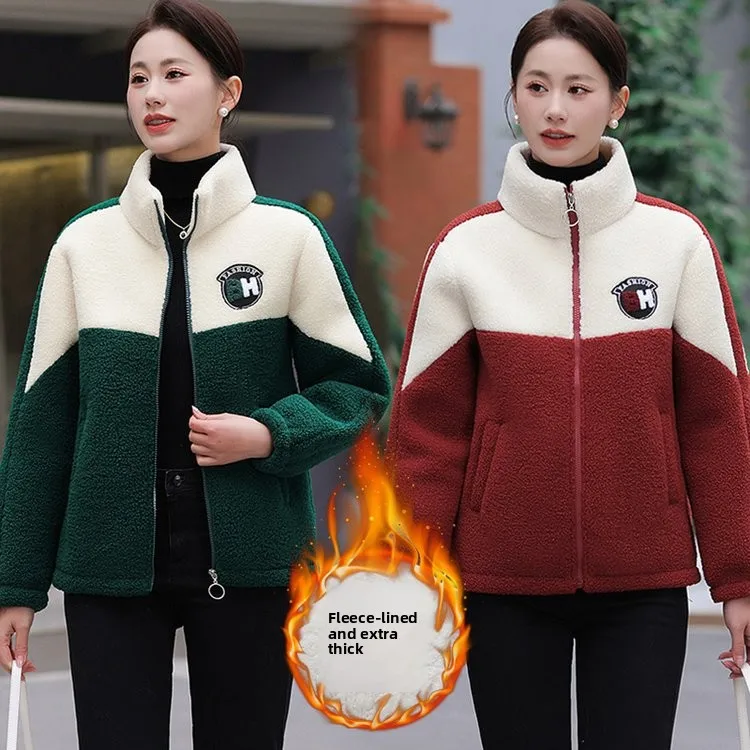 

Новая зимняя утепленная флисовая куртка из полиэстера с воротником на молнии и бархатной отделкой для женщин, модель 2025 года