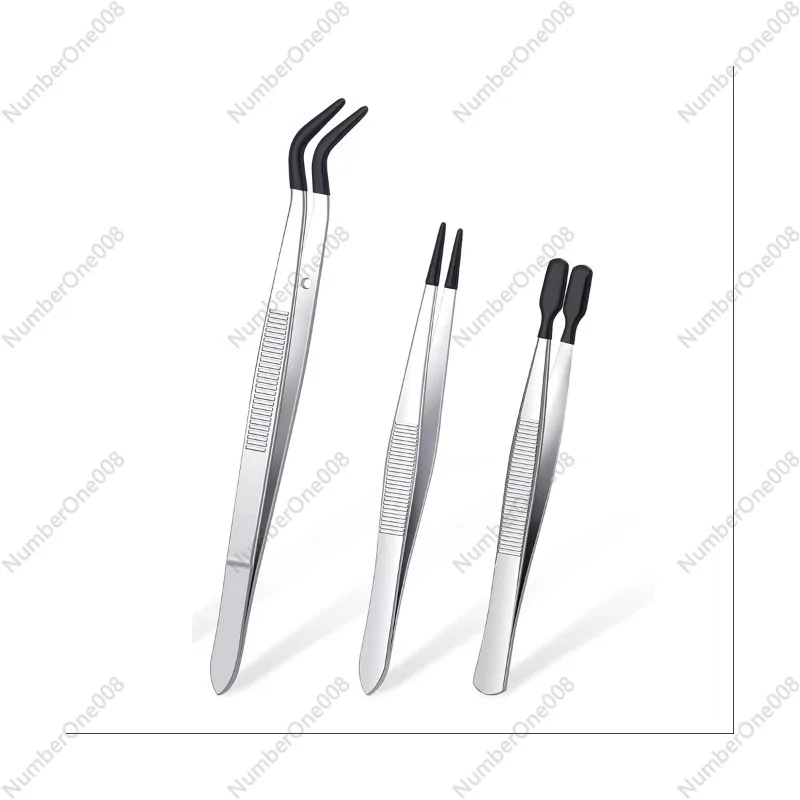 

3 Pieces with Rubber Tips PVC Coated Tweezers Set, Rubber Straight and Flat Tip s Black