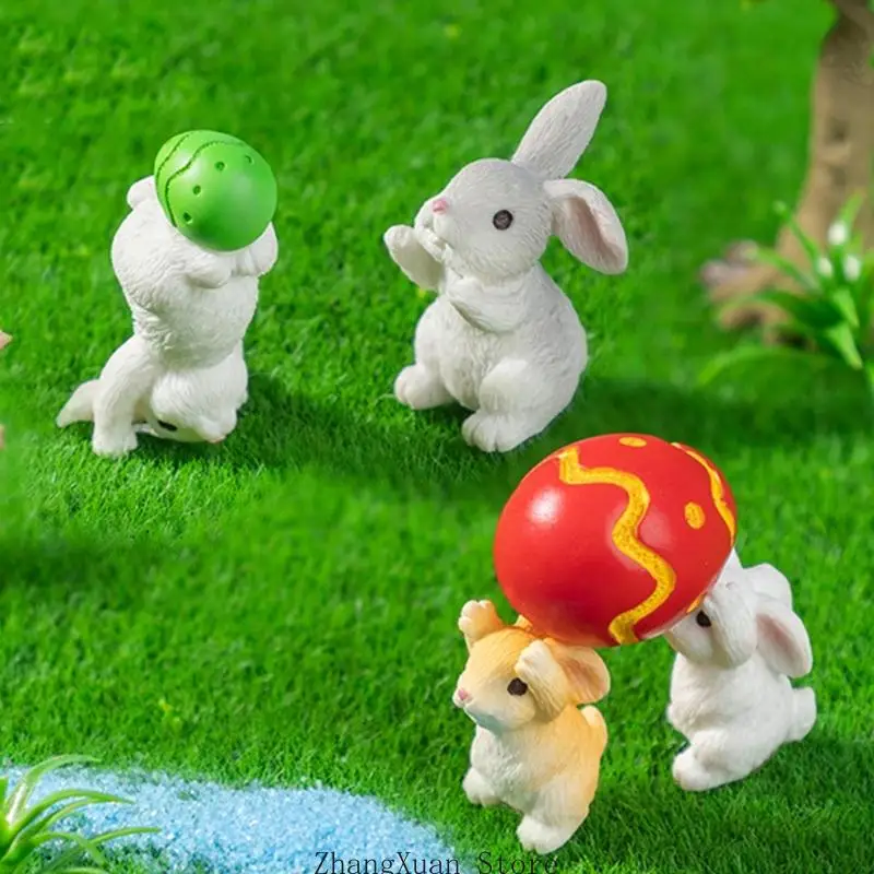 Miniatur-Hasen-Eier-Statue, Gartendekoration, Harz, Osterhase, Figur, Spielzeug, Mini-Kuchenaufsatz für Geburtstagsdekoration, 3 – Detail 9