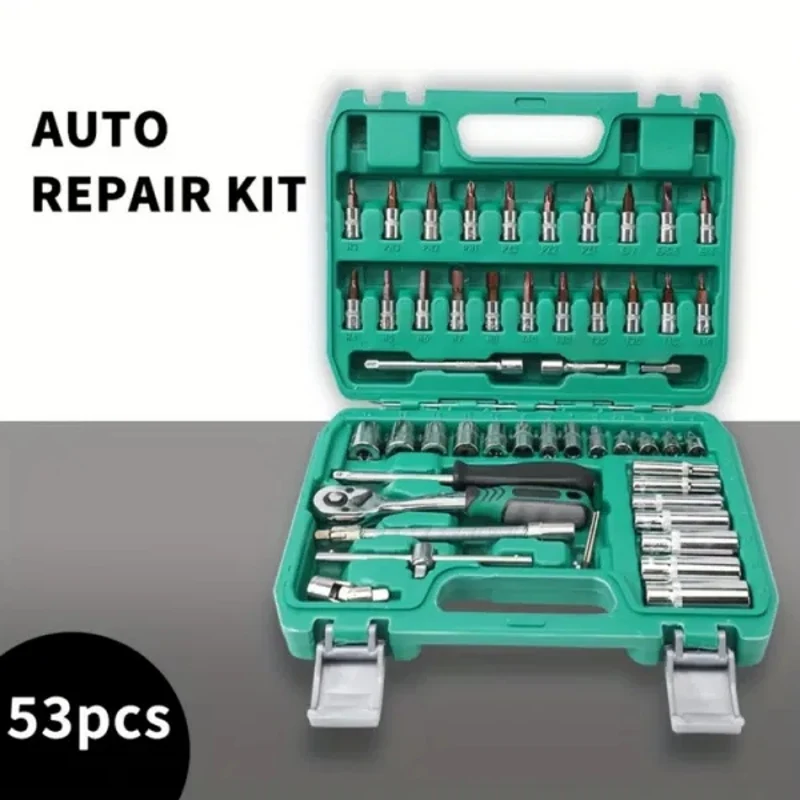 53 PCS Auto Repair Small Flying 72 Tooth Quick Ratchet Wrench S2 Batch Head Dual-purpose Wrench Extension Socket Tool Set