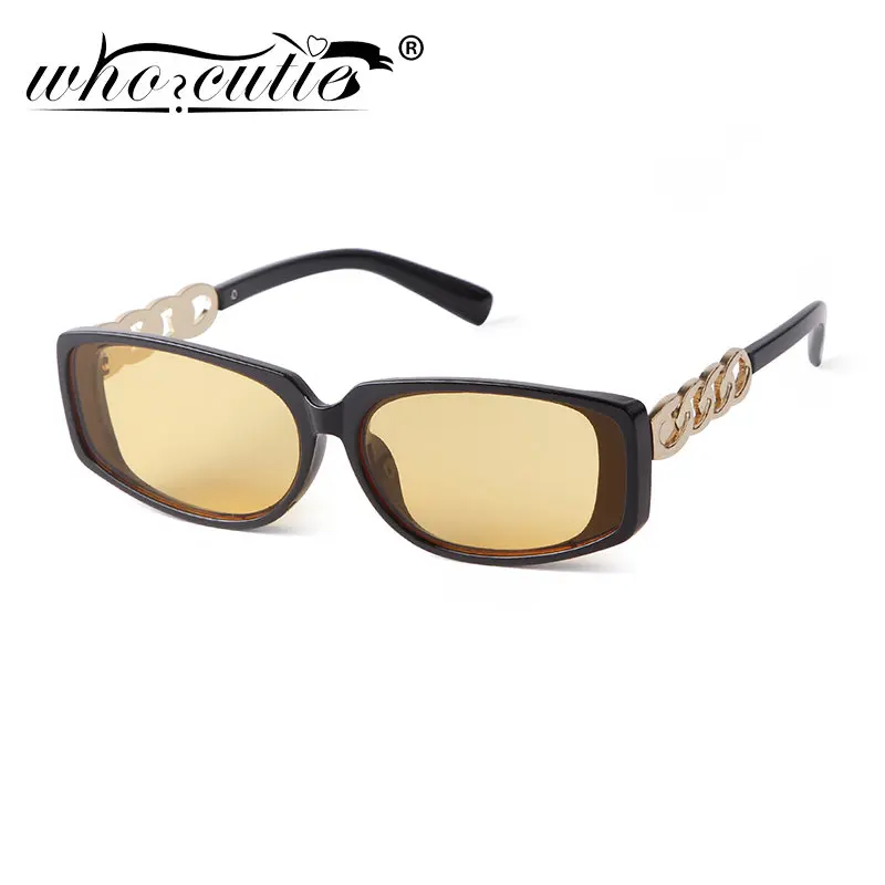 Trendy Tortoise Shell Rectangle Sunglasses Women Brand Yellow Lens Square Sun Glasses Hollow Out Men Shades Eyewear Female UV400