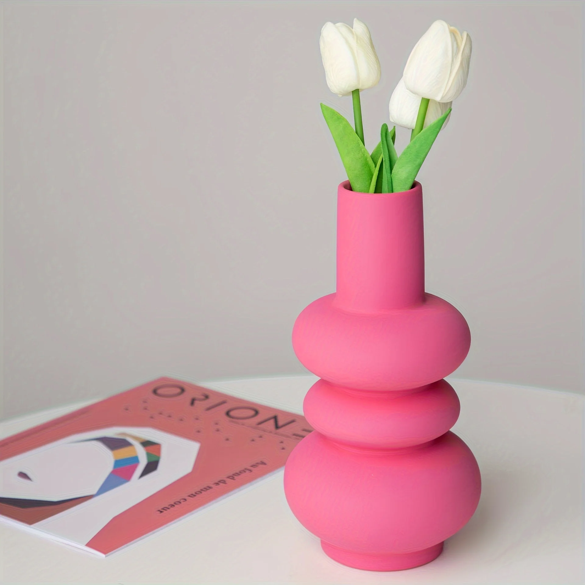 1 pink creative ceramic vase, modern minimalist cream vase, irregular vase, living room decoration, aesthetic room decoration