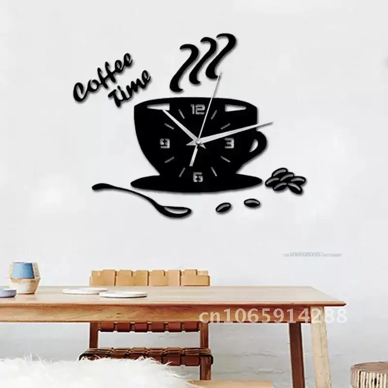 

3D Acrylic DIY Wall Clock Mirror Wall Clocks Simple Home Digital Wall Sticker Decoration Mute Coffee Cup Wall Quartz Clock