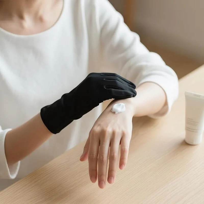 6-12 Paar schwarze Baumwollhandschuhe, weiche, feuchtigkeitsspendende Stoffhandschuhe für die Nacht, dehnbare, waschbare Schmuckprüf- und Arbeitshandschuhe – Detail 4