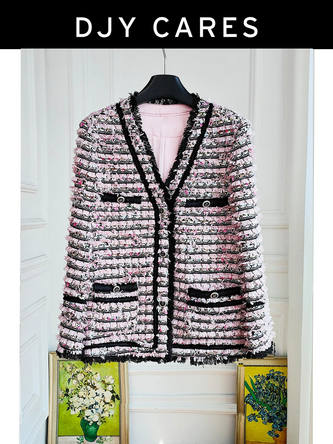 

New Bold woolen versatile mid length jacket, loose and slimming V-neck top big size