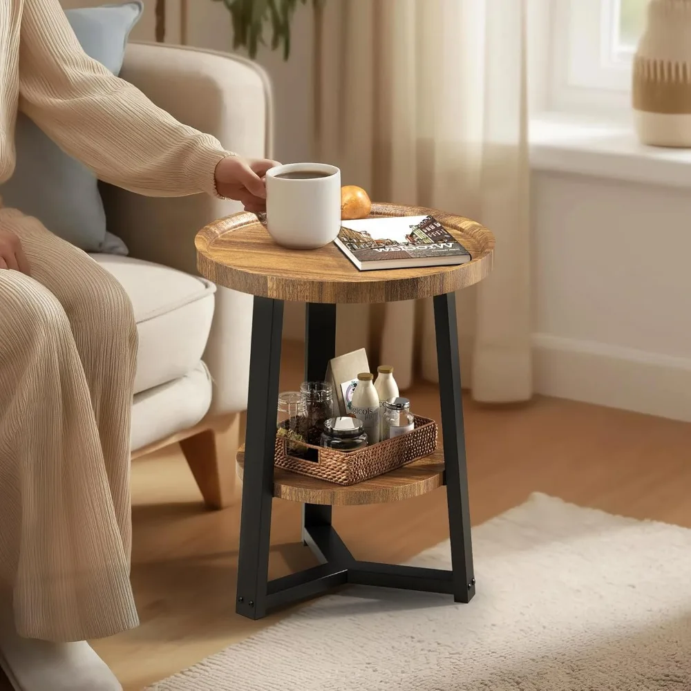 

PPAMAPIC Round End Table, 2 Tier Side Table with Storage Shelf, Nightstand Accent Table for Living Room Bedroom Small Space, Bla