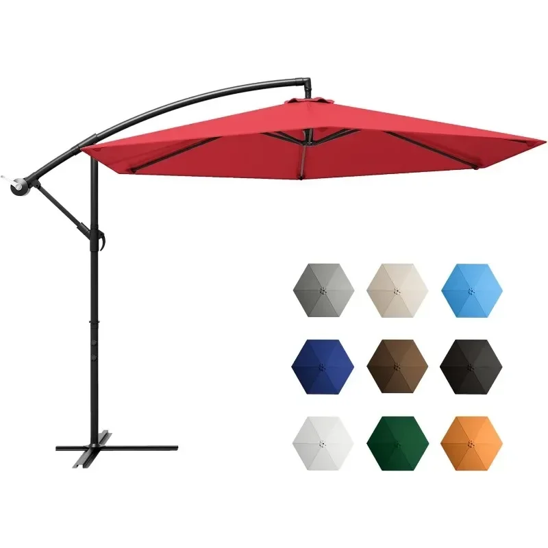 

-Offset Umbrella 10FT Cantilever Patio Hanging Umbrella Outdoor Market Umbrella With Crank And Cross Base