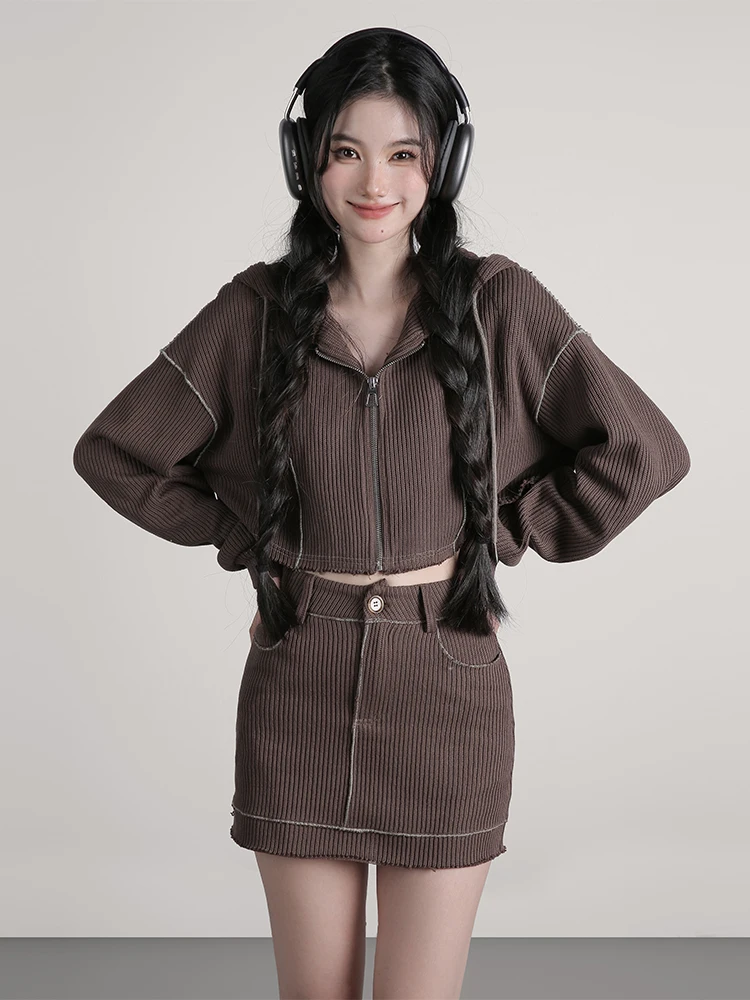 

Теплый хлопковый вязаный комплект: женский весенний новый комплект из шапки, кофты и юбки — модный костюм для молодых девушек