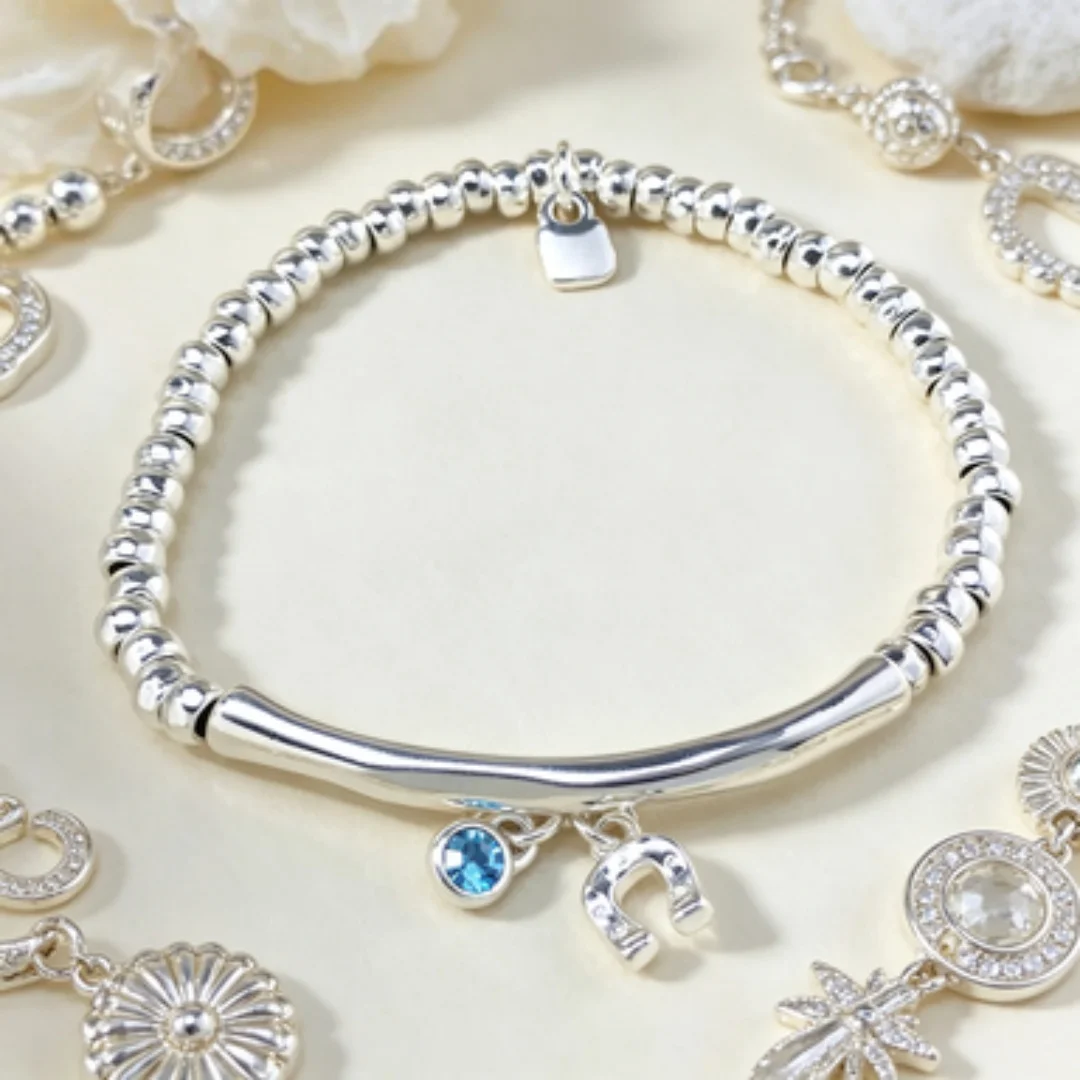 

2026 Summer High Beauty Personalized Silver Pendant Silver Tube Splicing Bracelet Women's Accessories Festival Gift