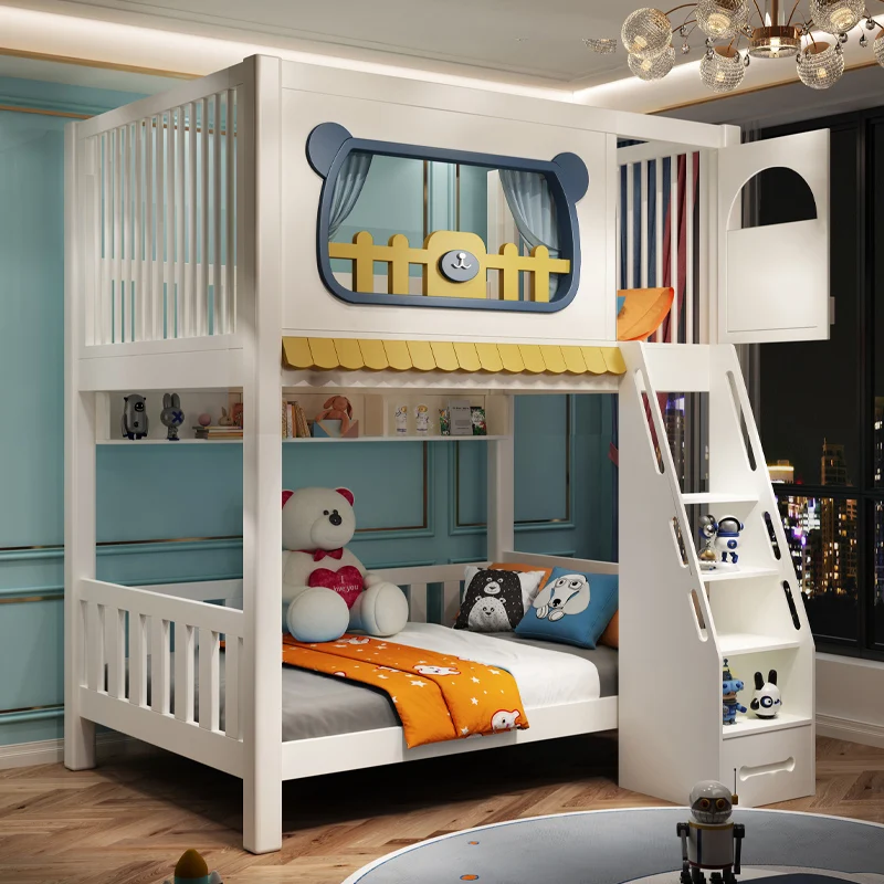 

2025 new panda bed up and down all solid wood children's high and low child and mother bed