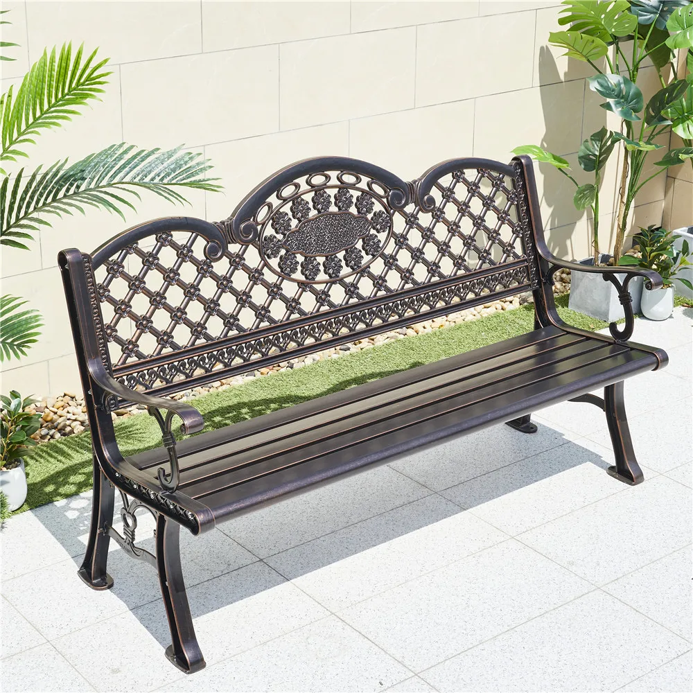 Outdoor Cast Aluminum Chair Long Bench Leisure Garden Park Metal Aluminum