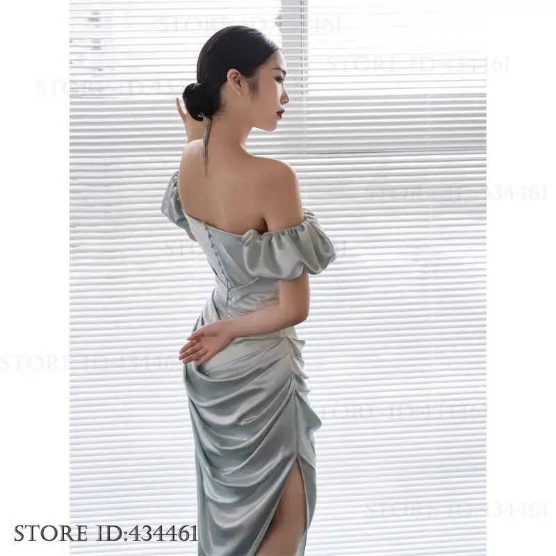 Vestido De fiesta De noche De banquete De satén elegante, vestido De fiesta ajustado con hombros descubiertos sexi para mujer, Vestidos De fiesta a la moda