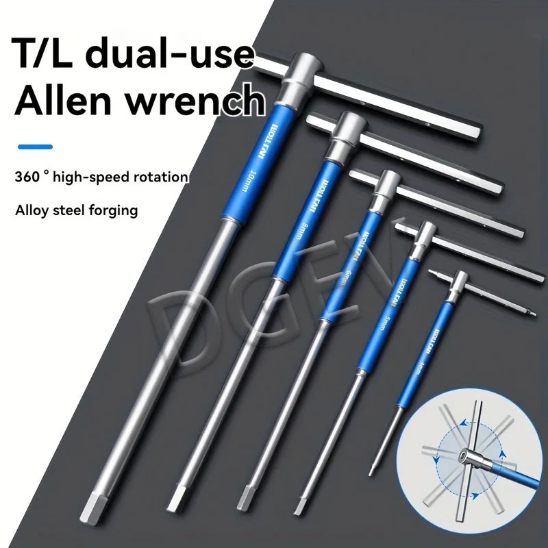 DGEV T/L Härte 2-10mm Torx-Schraubendreher T-Typ Inbusschlüssel Chrom-Schraubenschlüssel T-förmiges Handwerkzeug Verlängerter T-Steckschlüssel