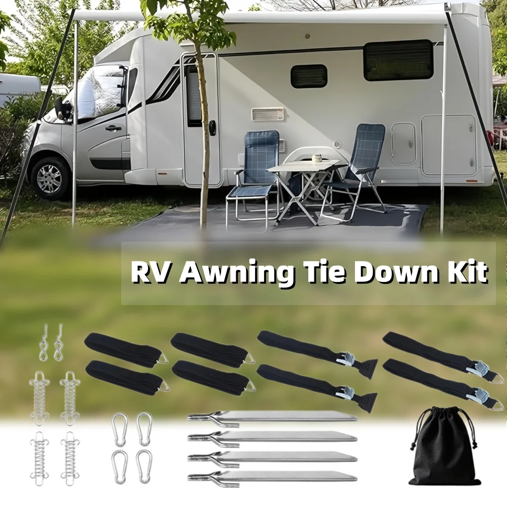 RV Awning Storm Tie Down With Piping Strip 4-Point For Dometic Thule Fiamma Outdoor Camping Awning Protection Accessories
