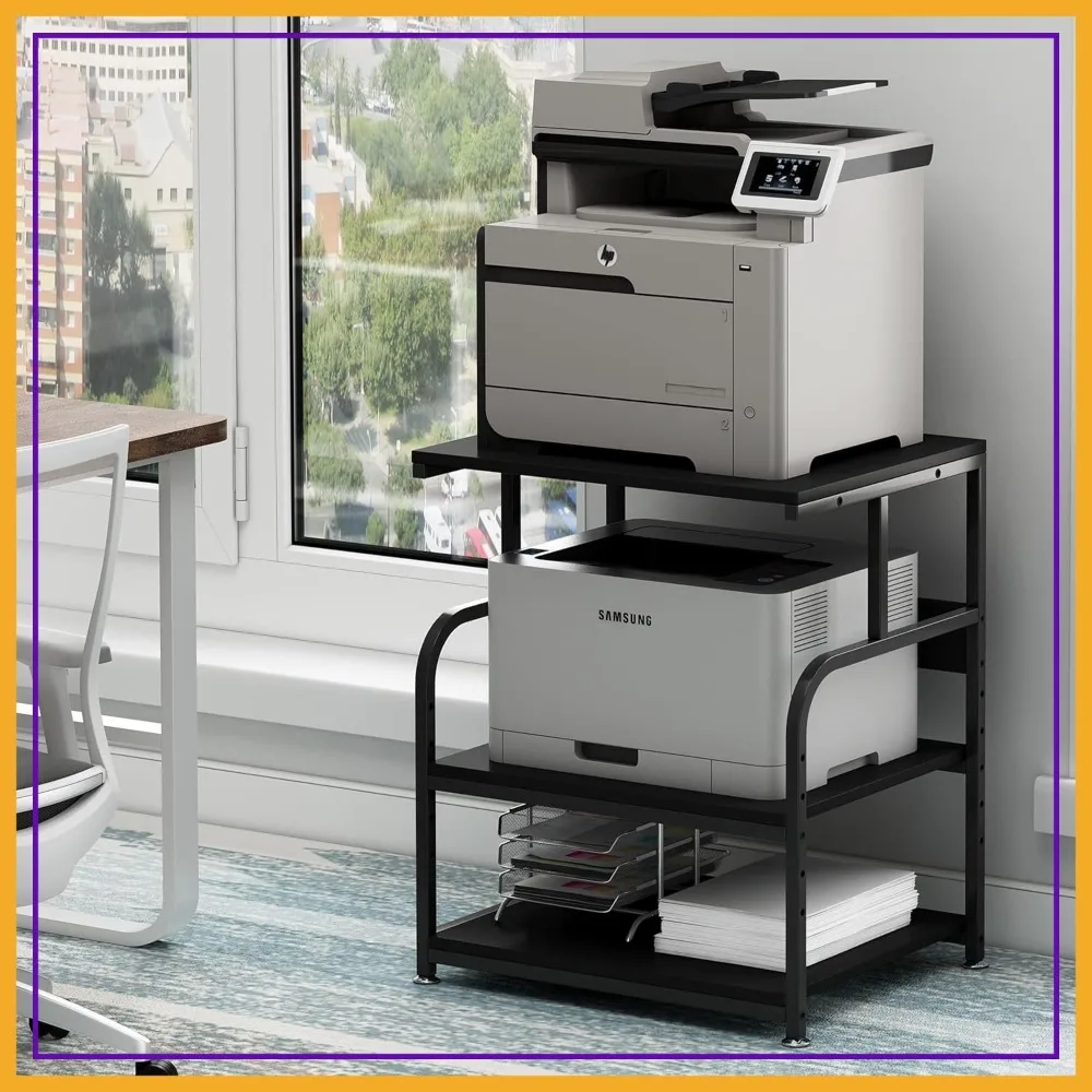 

Large Printer Stand with Adjustable Storage Shelf, 23.6x18.9x30 Inches, 3 Tier Rolling Cart for Home Office, Black