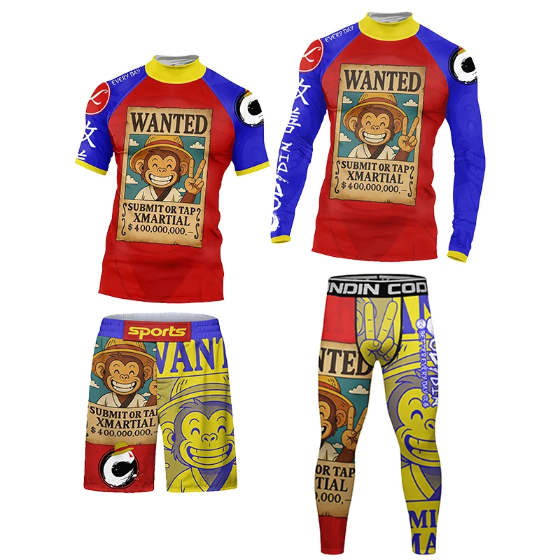 تي شيرت أصفر ساطع MMA No Gi Rashguard جيو جيتسو + بنطلونات مجموعة ملاكمة BJJ شورت مصارعة ضغط يغطي الرجل Spats بدلات رياضية