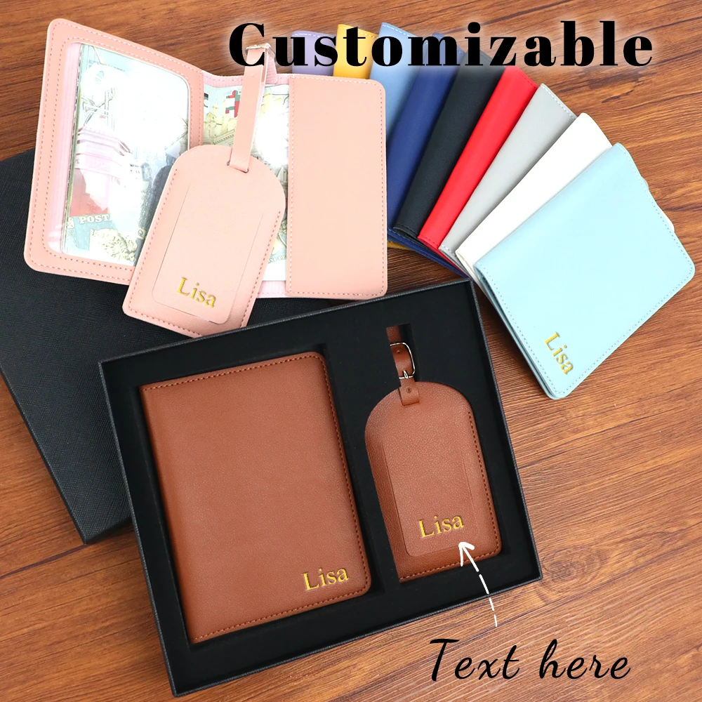 

Подарочная коробка с именем по индивидуальному заказу, 1 комплект, держатель для паспорта из искусственной кожи унисекс и подарочная коллекция багажных бирок