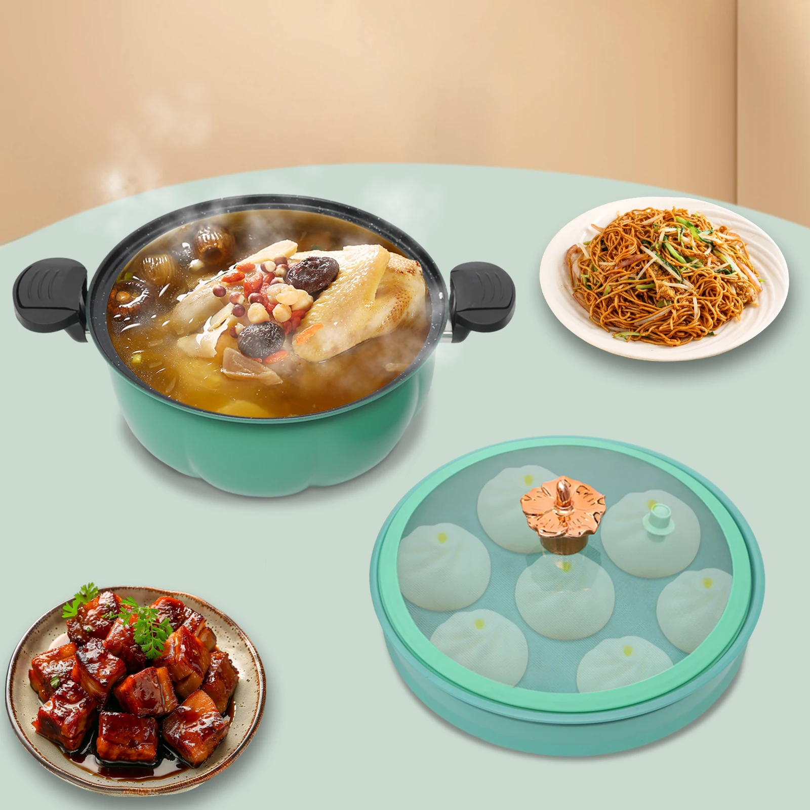 قدر ضغط صغير من الحديد باللون الأخضر/البرتقالي، وعاء طبخ ضغط على شكل يقطين سعة 8 لتر مقاس 38*24 سم للمطابخ المنزلية والمهاجع