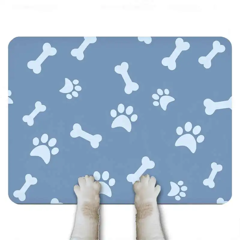1pc Non-Slip Blue Base Claw Full Print Easy Pet Feeding Mat, Cute Design, Leak-Proof And Easy to Clean Surface
