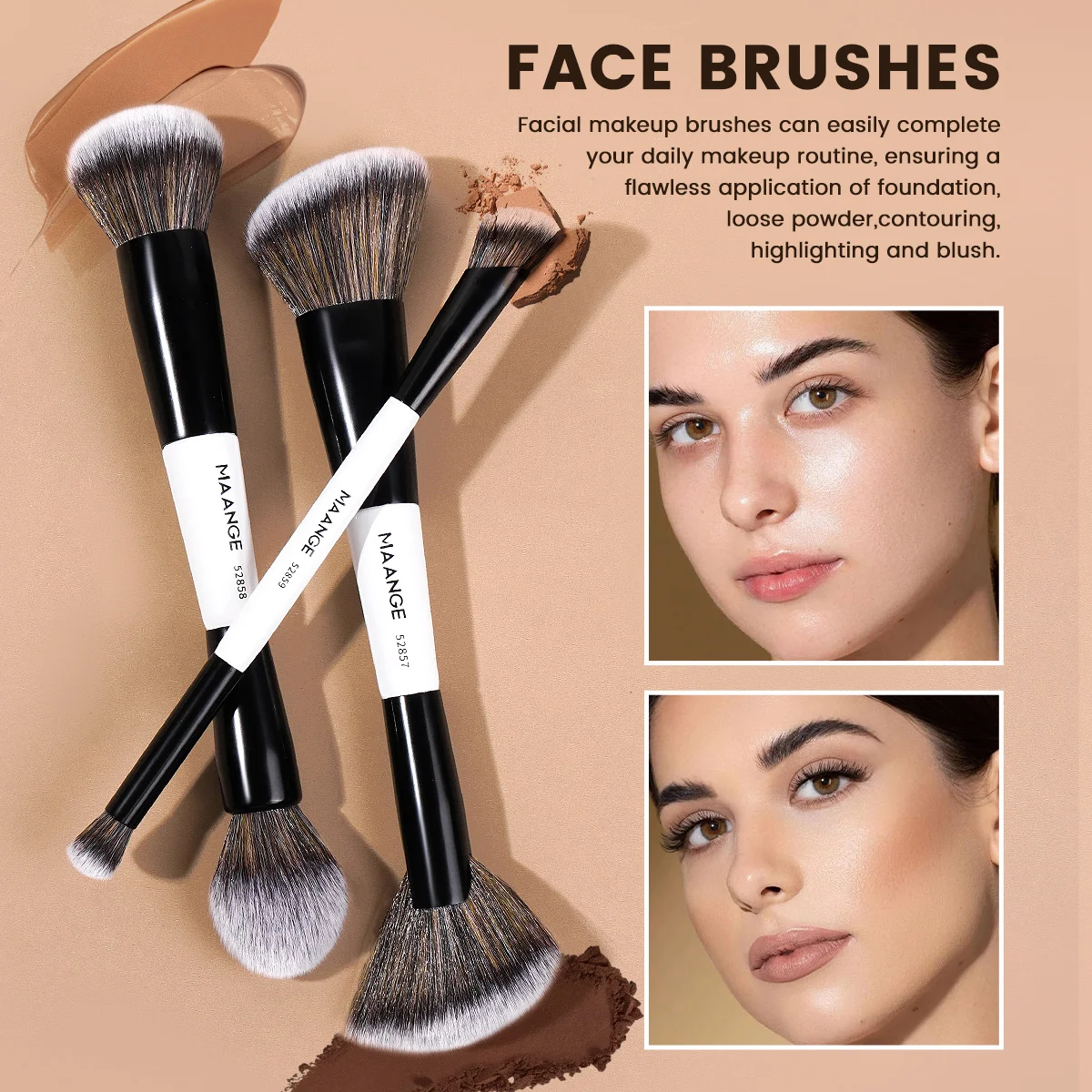 MAANGE 7pcs Premium Double-ended Face Makeup Brushes Perfect for Cheek Forehead Foundation Eyeshadow Blending Deepen Contour Kit
