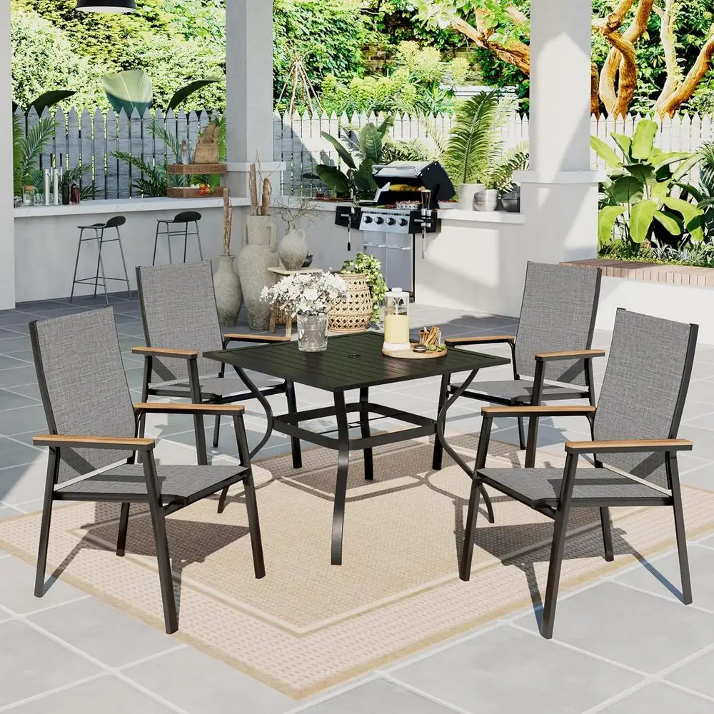 

5-Piece Outdoor Dining Set with 4 Stackable Chairs and 37 Square Table in Grey