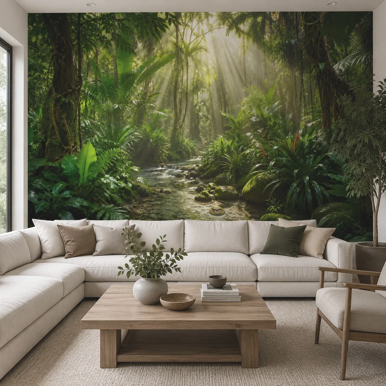 lush-tropical-jungle-stream-sunlight-rainforest-wall-mural-nature-wallpaper-sofa-background-decor-non-self-adhesive