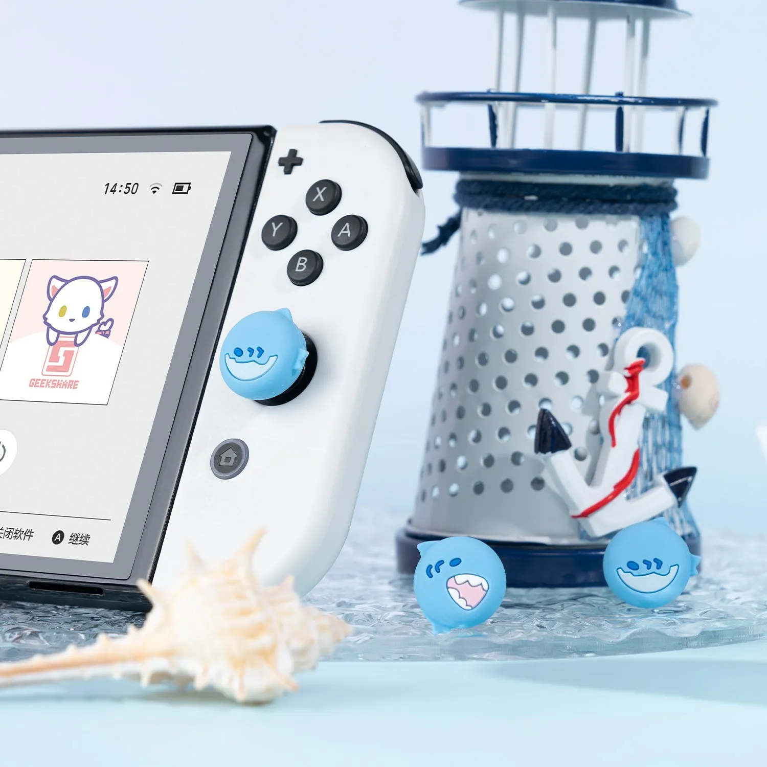 GeekShare tapas de palanca de pulgar Shark Party Joy-con tapas de agarre de pulgar para Nintendo Switch controlador cubierta NS OLED Joystick cubierta