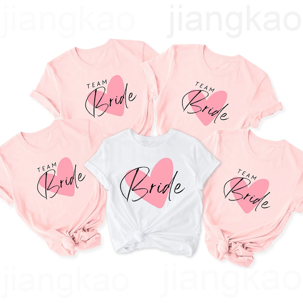 Heart Printed Team Bride Shirts  Bride Bachelorette Party T-shirt Hen Party Bridal and Friends Family T-shirt Bridesmaid Outfit
