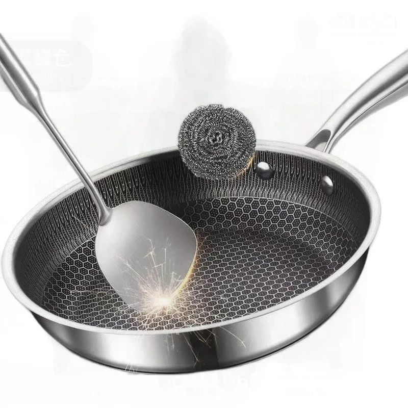 

Сковорода вок из нержавеющей стали с антипригарным покрытием для домашнего использования, современный минималистичный стиль, блинные жареные яйца, стейк, хлопушка