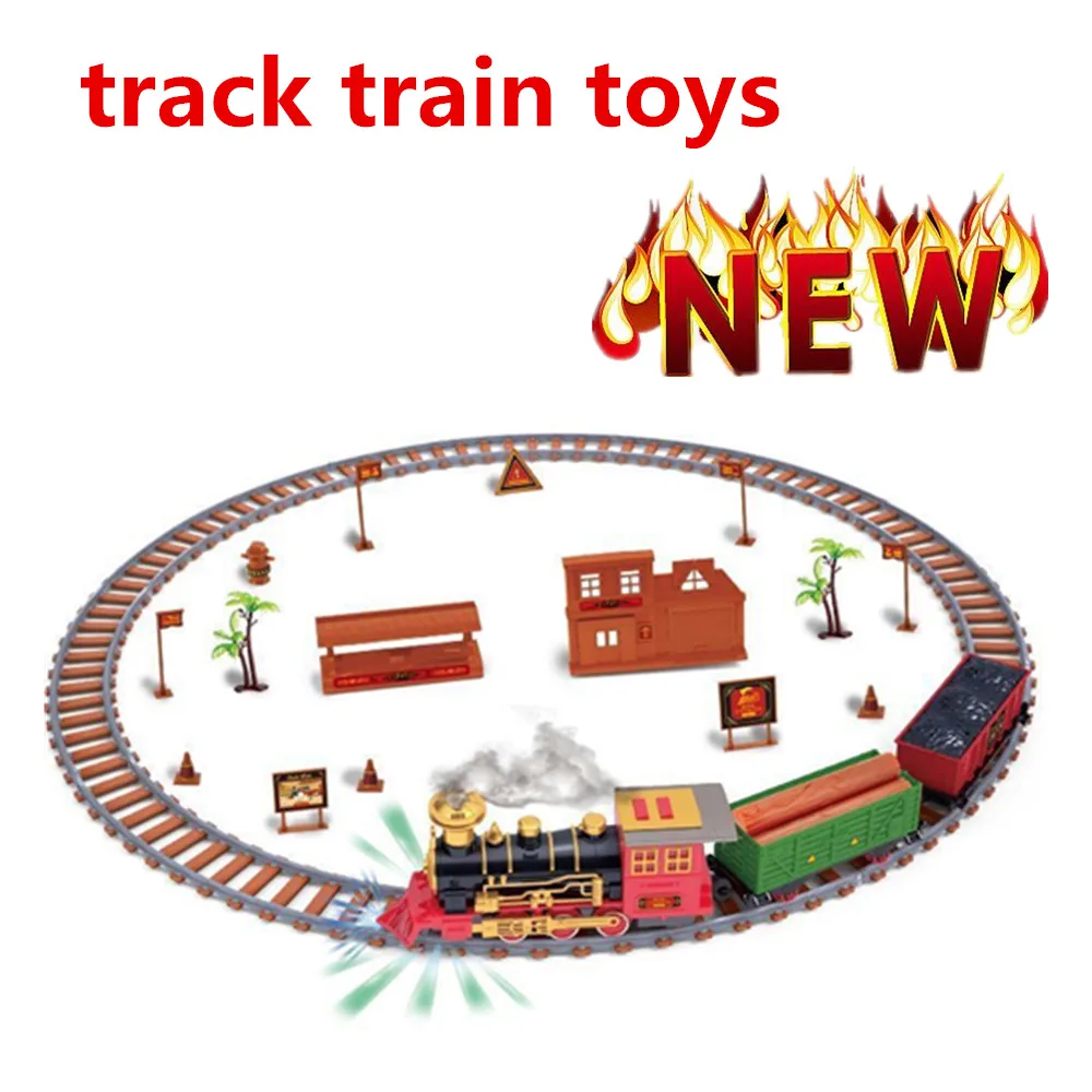 Electronic Train Toy Set Car Railway And Tracks Steam Track Train Toys With Spray And LED Light Kids Birthday Gift