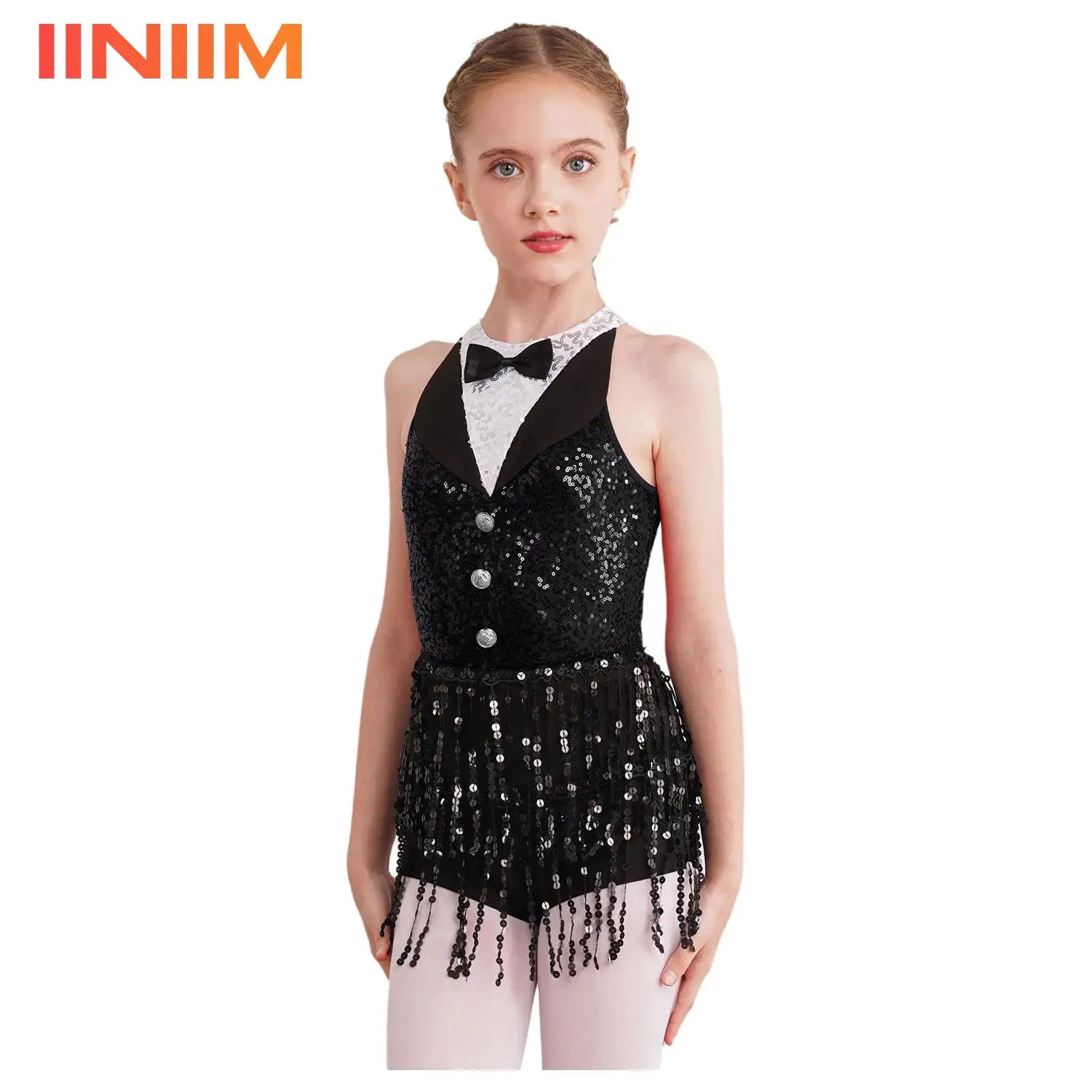 

Детский танцевальный костюм для девочек: боди с пайетками, бахромой и вырезом на спине, шорты-боксеры, для латиноамериканских и джазовых танцев