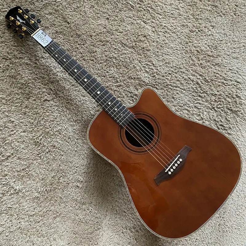 

H862 41-дюймовая акустическая гитара с цельным корпусом, натуральная ель золика коричневого цвета с индийским палисандровым деревом, 20 ладов, играет и производительность