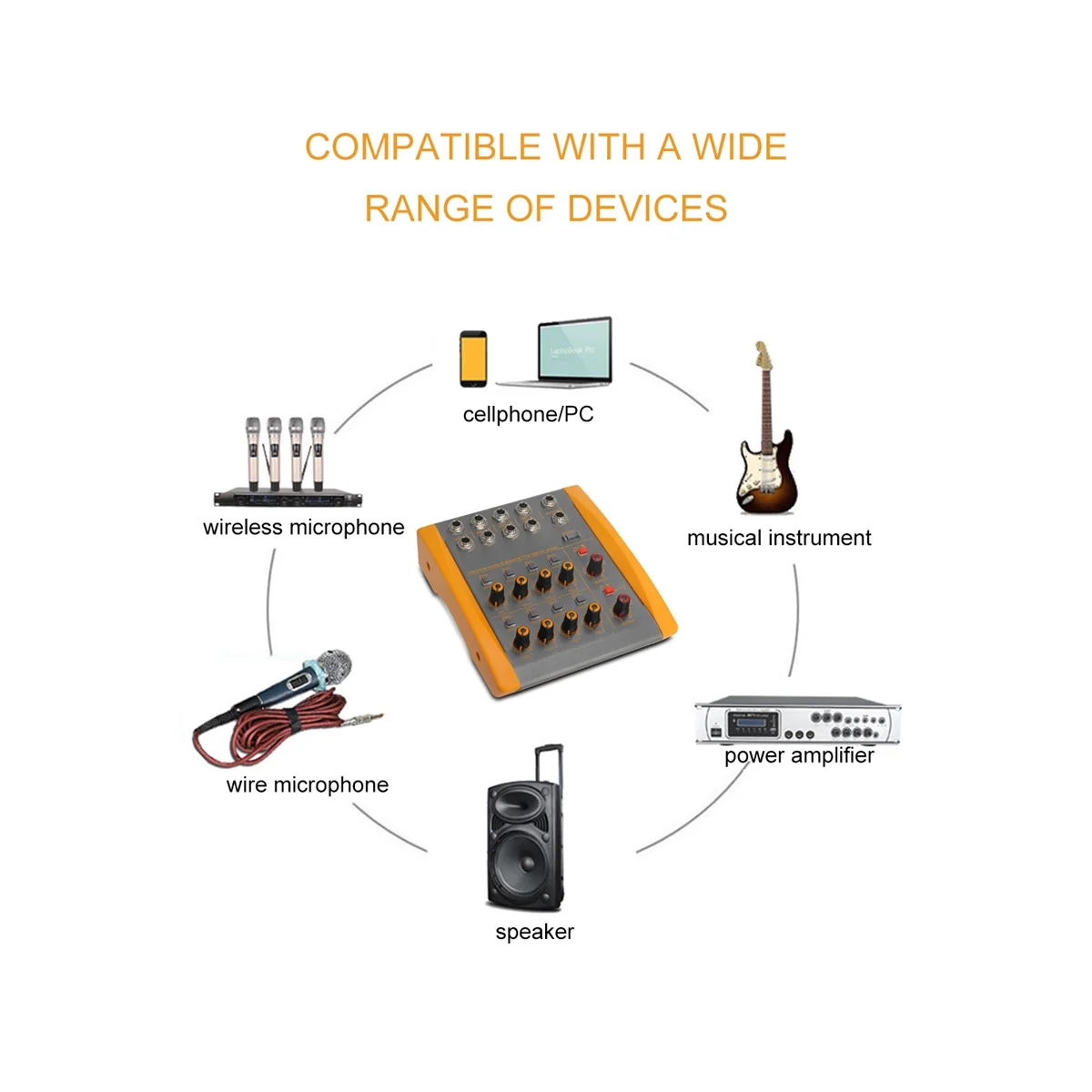 8-Channel Audio Mixer, DC 5V,Low-Noise Stereo Mono Switching, for Small Clubs or Bars, As Guitars, Bass, Keyboard