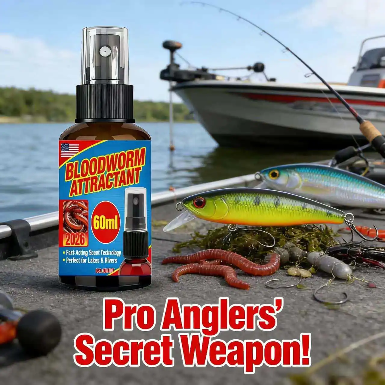 2026 Bloodworm Attractant Spray-60ml Fast-Acting Scent for Lakes & Rivers,Professional Fishing Additive with USA Quality Formula